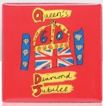 Souvenir de la Reine Elizabeth II : MAGNET logo officiel ROUGE